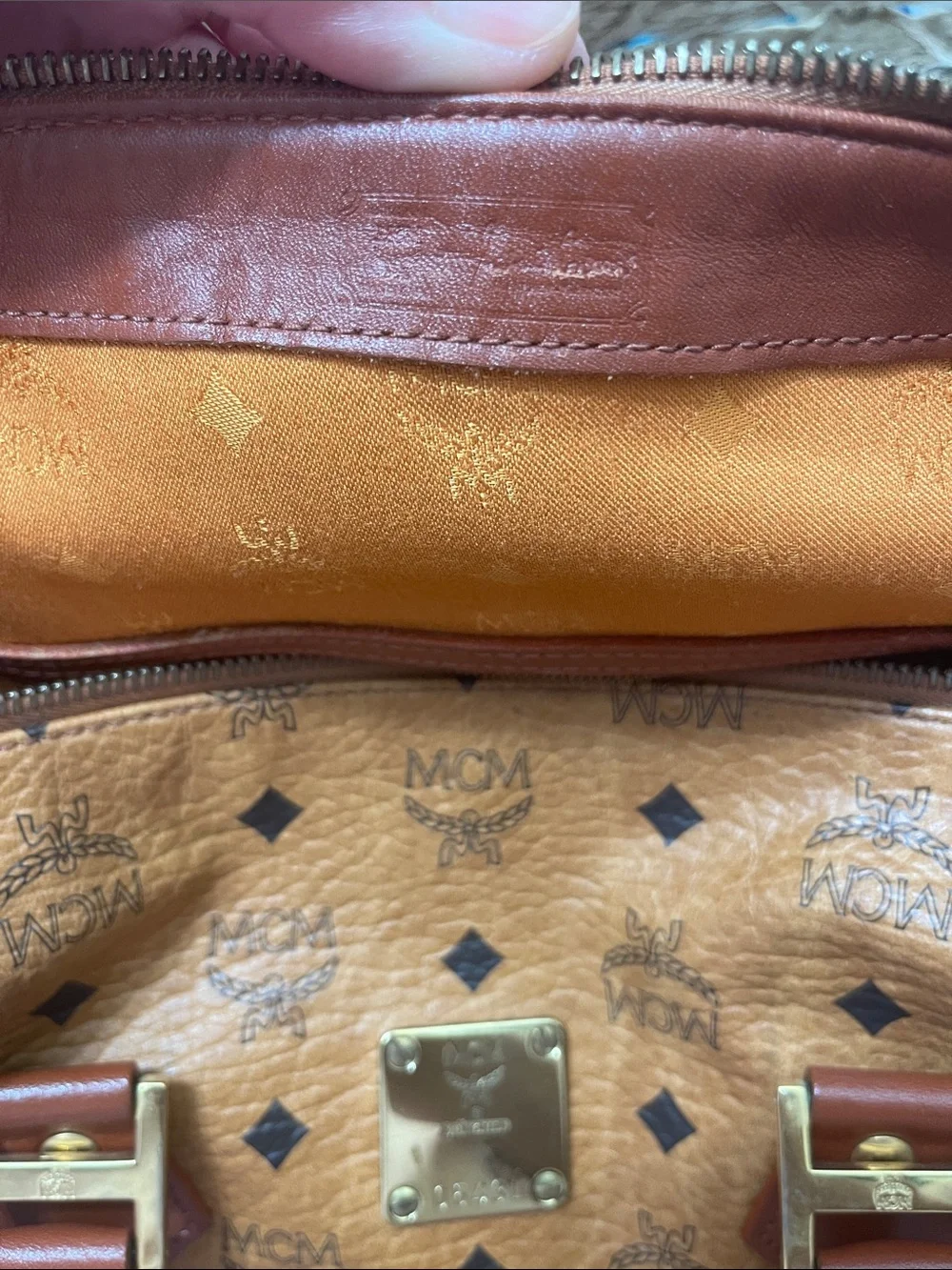 MCM Cognac Visetos Monogram Bag with Gold Hardware
